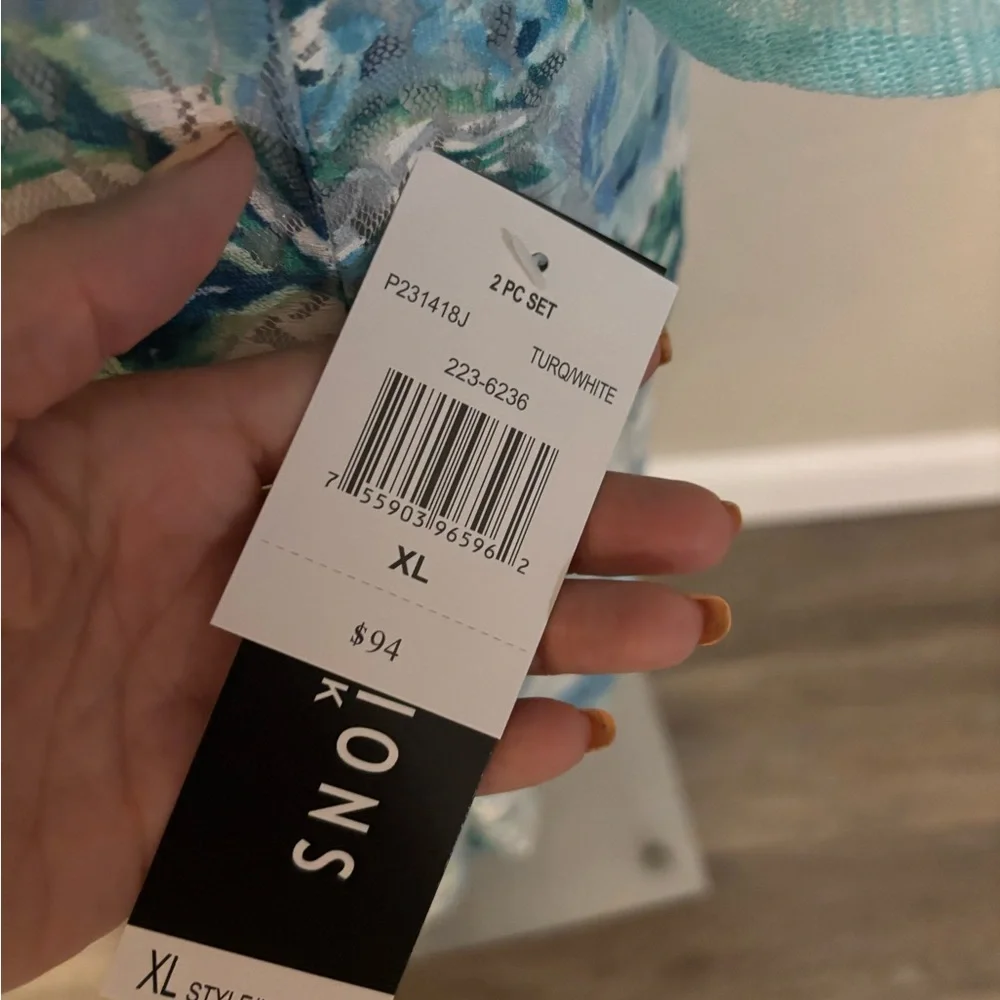 Perceptions Aqua Floral A-Line Dress & Jacket set Sz XL NWT